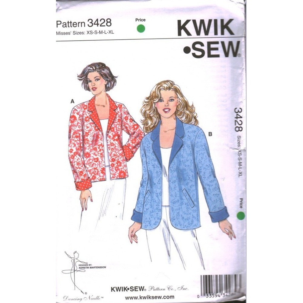 Kwik Sew 3428 Reversible Jacket Sewing Pattern Misses XS-XL Kerstin Martensson